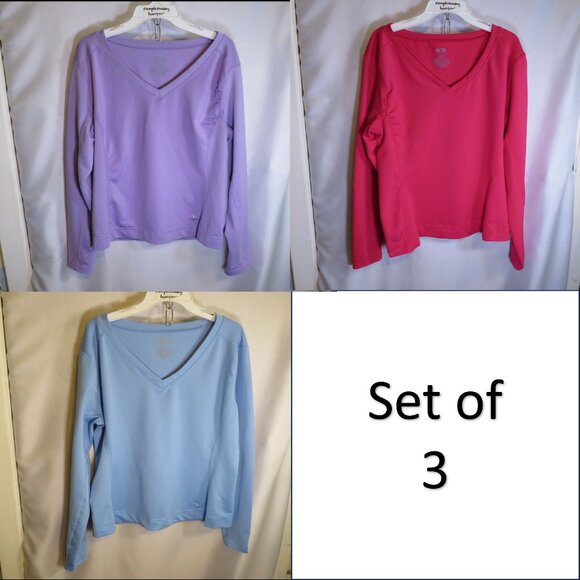 Athletic Works V-Neck Workout Tops Set of 3 - Pink, Lavender & Blue Medium - Picture 1 of 15